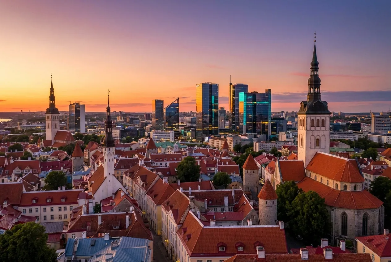 Aerial view of Tallinn with modern business district